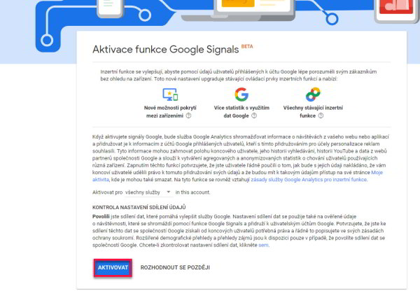 google signals aktivovat 